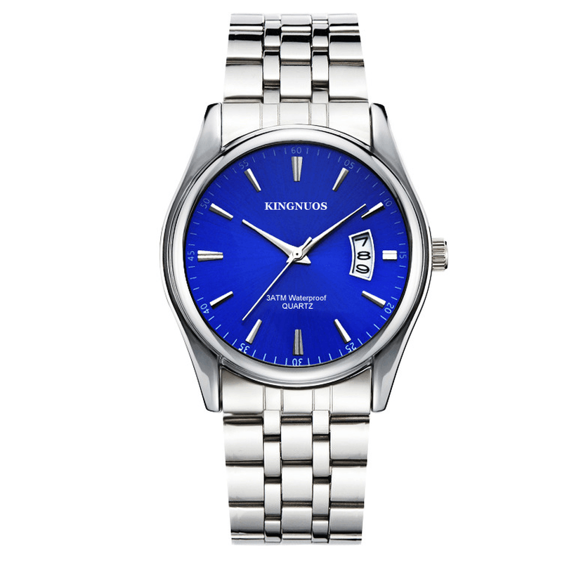 KINGNUOS 1853 Stainless Steel Band Business Men Wrist Watch Date Display Quartz Watch - MRSLM