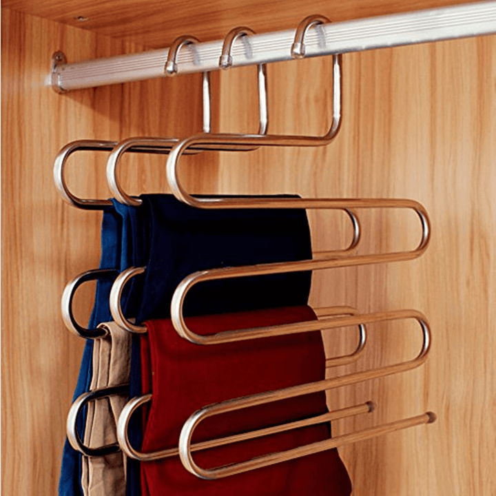 5 Layers Pants Hanger Trousers Towels Hanging Cloth Clothing Rack Space Saver - MRSLM