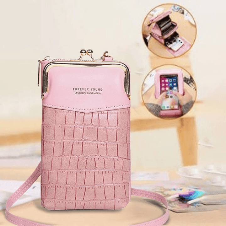 Women Alligator Pattern Embossed Vertical Large Capacity Zipper Wallet Portable 6.5 Inch Phone Bag Shoulder Bag Crossbody Bag - MRSLM