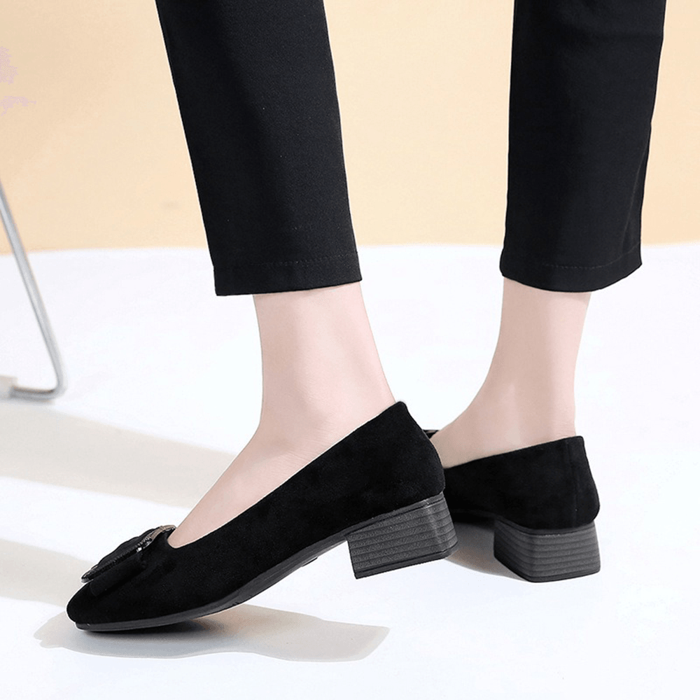 Women Metal Decor Suede Block Elegant Dress Shoes - MRSLM