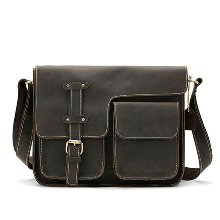 Ekphero Men Genuine Leather Multifunctional Minimalist Retro Shoulder Crossbody Bag - MRSLM