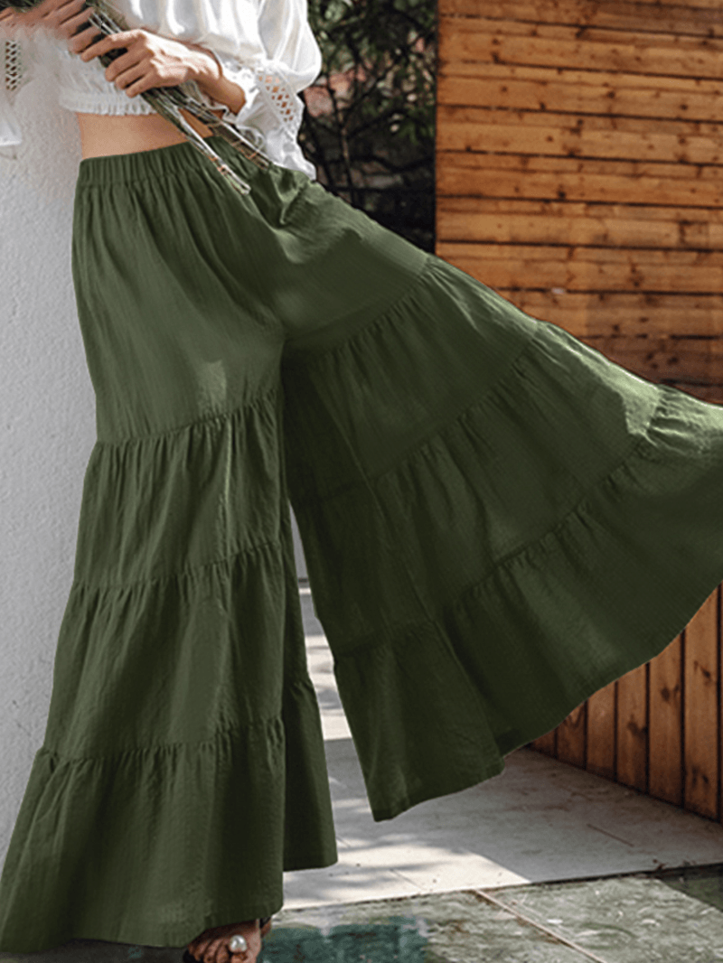 Women Flare Swing Wide Leg Pants Casual High Waist Culottes Skirt - MRSLM