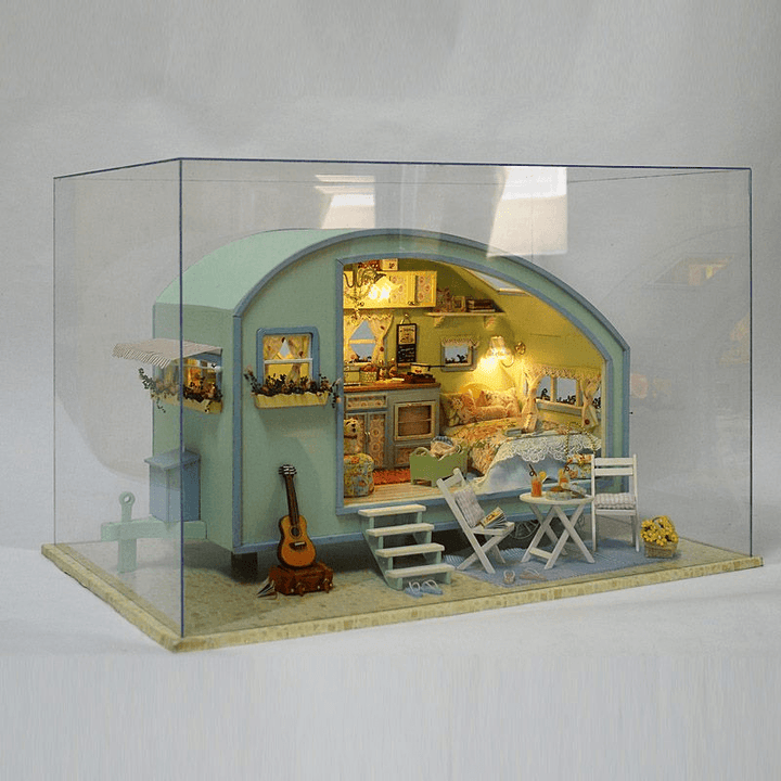 Cuteroom A-016 Time Travel DIY Wooden Dollhouse Miniature Kit Doll House LED Music Voice Control - MRSLM