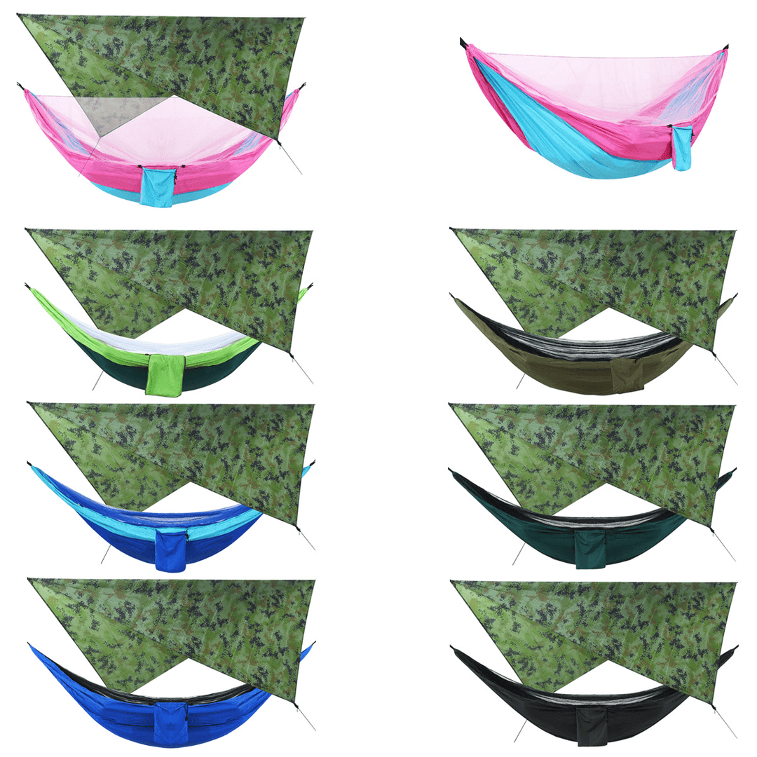 Ipree Camouflage Rain Fly Tarp and Camping Hammock with Mosquito Net Portable Hammock Canopy 210T Plaid Fabric PU Waterproof 2000 Sun Shade Tent Awning for 2 Person - MRSLM