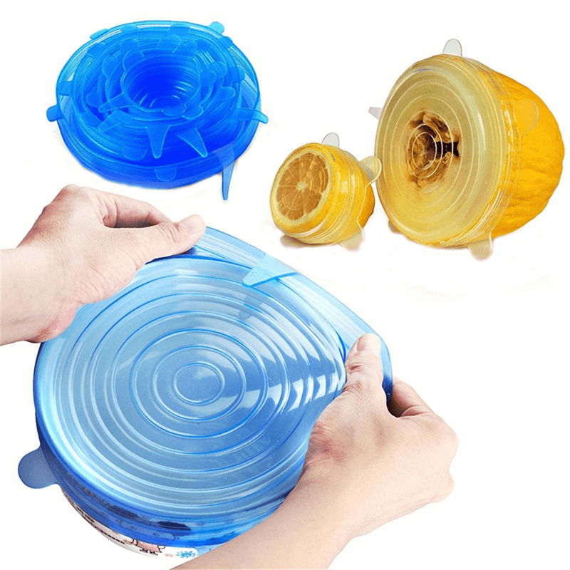 6Pcs / Set Silicone Wrap Stretch Universal Lid Camping Kitchen Vacuum Seal Suction Food Wrap Covers - MRSLM