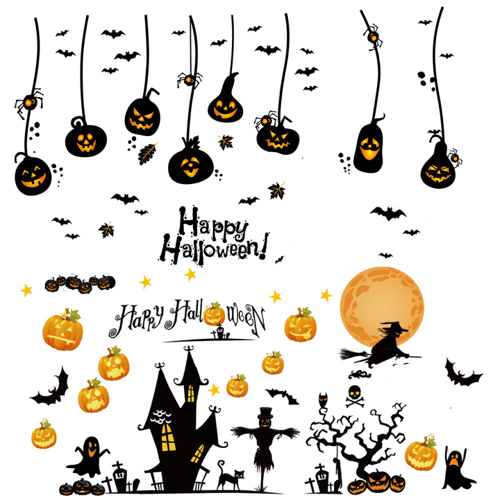 Halloween Waterproof PVC Wall Stickers Gothic Pumpkin Lantern Witch Pattern DIY Home Nursery Kid Room Decoration - MRSLM