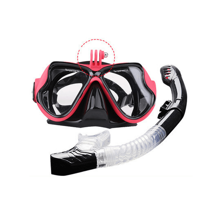 Anti-Fog Scuba Snorkeling Camera Diving Mask Tempered Glass Swimming Goggles with Breathing Tube - MRSLM