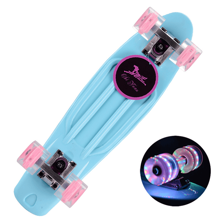 22 Inch Mini Cruiser Skateboard with Flash Wheel Single Banana Longboard Road Skate Board Small Skateboarding for Adult Children - MRSLM