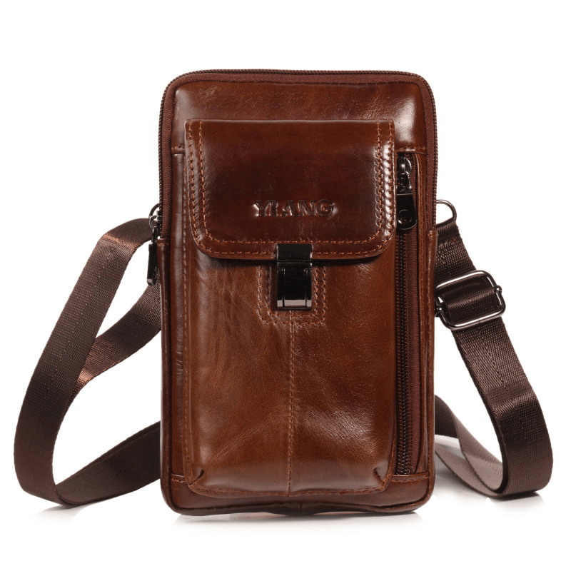 Men Genuine Leather Waist Bag Shoulder Bag Phone Bag - MRSLM