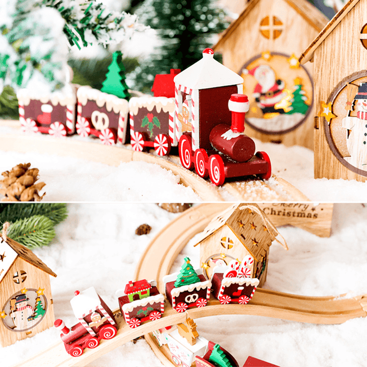 Wooden Christmas Train Ornament Christmas Decoration for Home Santa Claus Gift - MRSLM