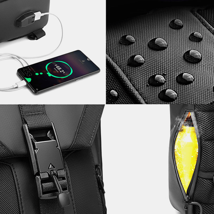 Men Oxford USB Charging Multi-Pocket 3 Card Slots Waterproof Outdoor Crossbody Bag Chest Bag Sling Bag - MRSLM