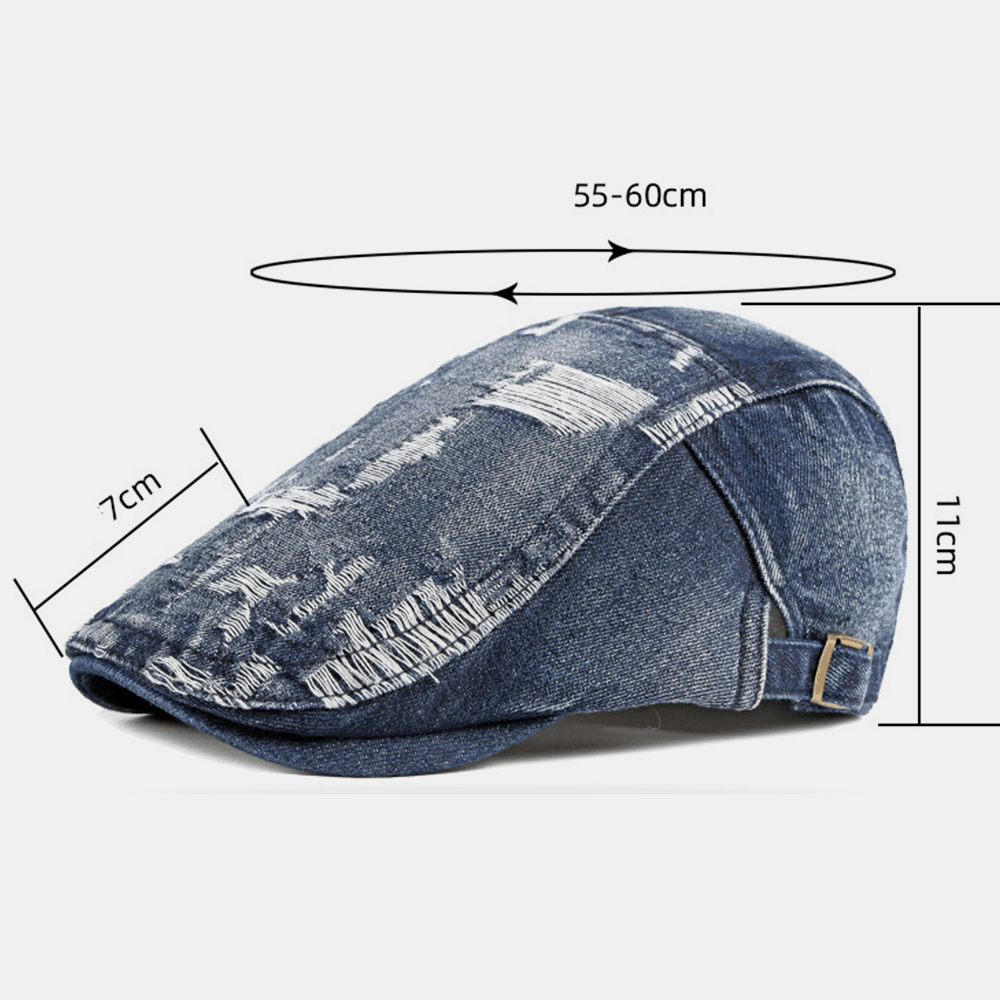 Unisex Denim Washed Make-Old Hole Breathable Casual Sunshade Forward Cap Beret Cap Flat Hat - MRSLM