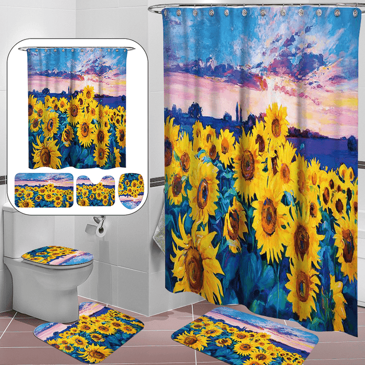 1/3/4Pcs Waterproof and Mildew Proof Shower Curtain Bathroom Toilet Rug Mat Set - MRSLM