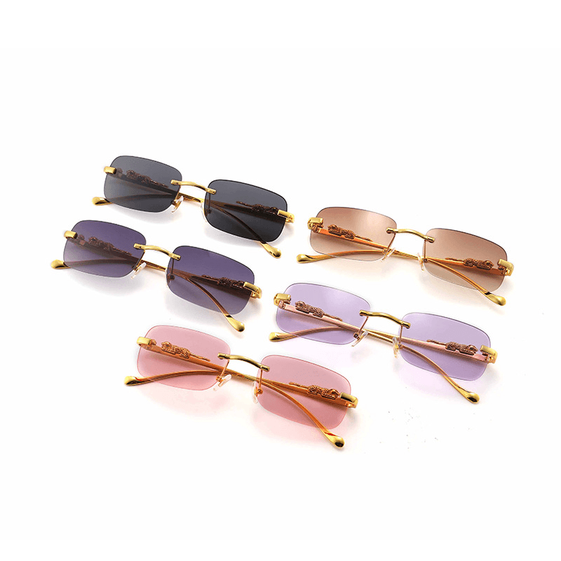 Frameless Square Sunglasses Color Men'S and Women'S Retro Leopard Head Metal - MRSLM