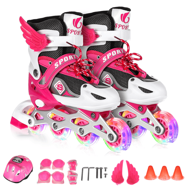 Kids Inline Skates Adjustable Illuminating Roller Skating Shoes Sliding Free Skating Sneakers - MRSLM