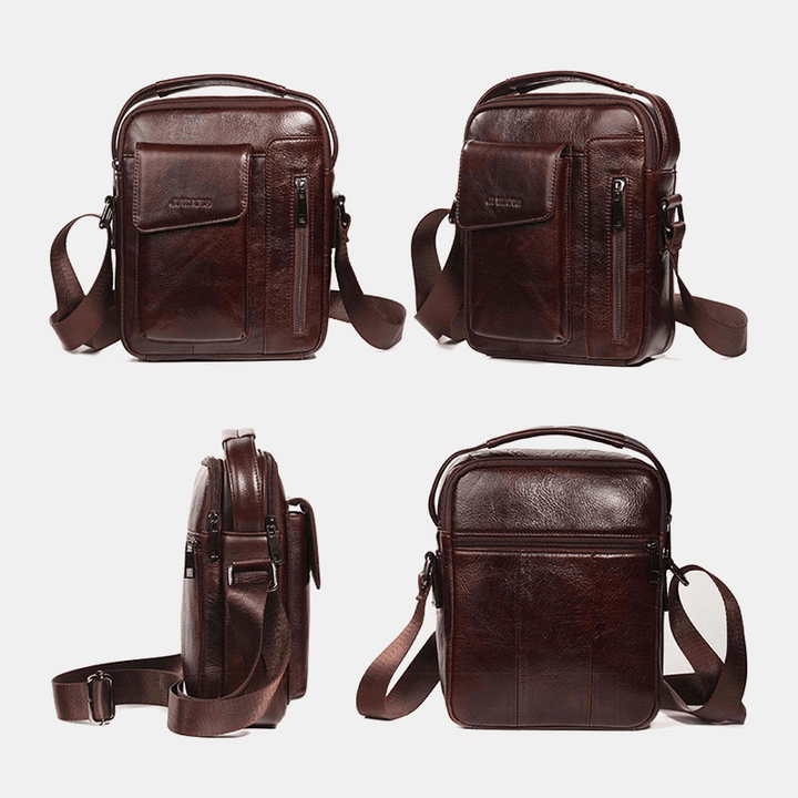 Men Vintage Genuine Leather Crossbody Bag Shoulder Bag Business Bag - MRSLM