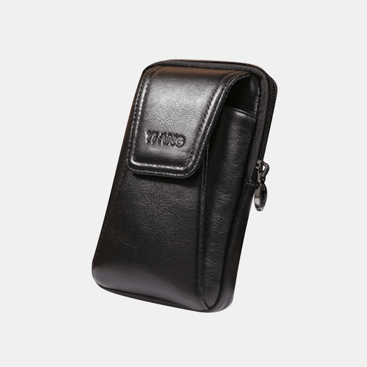 Men Genuine Leather 6 Inch Phone Bag Belt Bag Waist Bag for Business - MRSLM