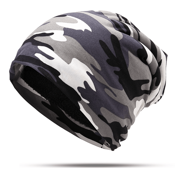 Mens Camouflage Winter plus Velvet Warm Slouchy Beanie Hat Casual plus Size Earmuffs Skull Cap - MRSLM