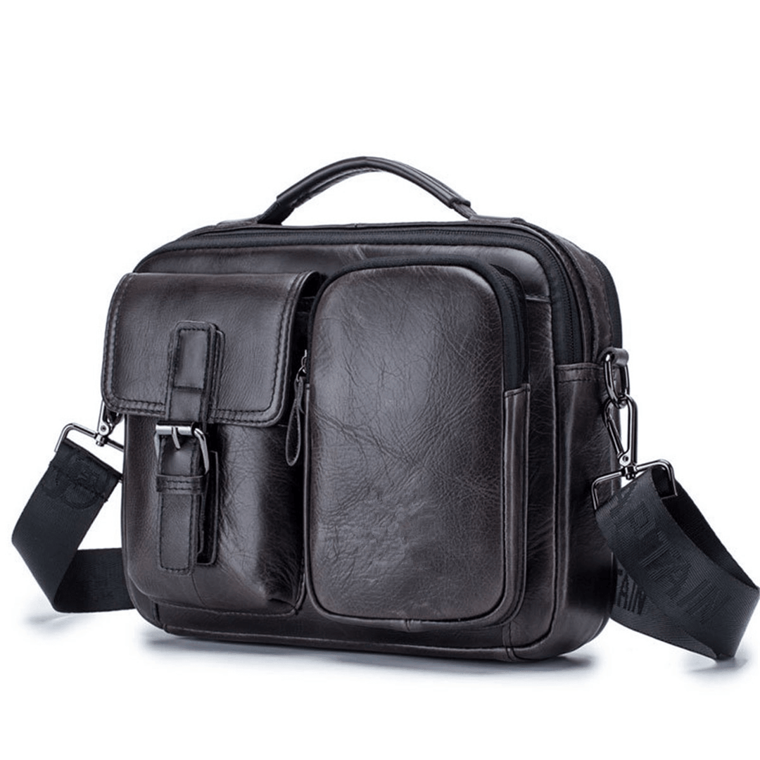 Men Genuine Leather Briefcase Shoulder Bag Business Travel Messenger Crossbody Laptop Handbag - MRSLM