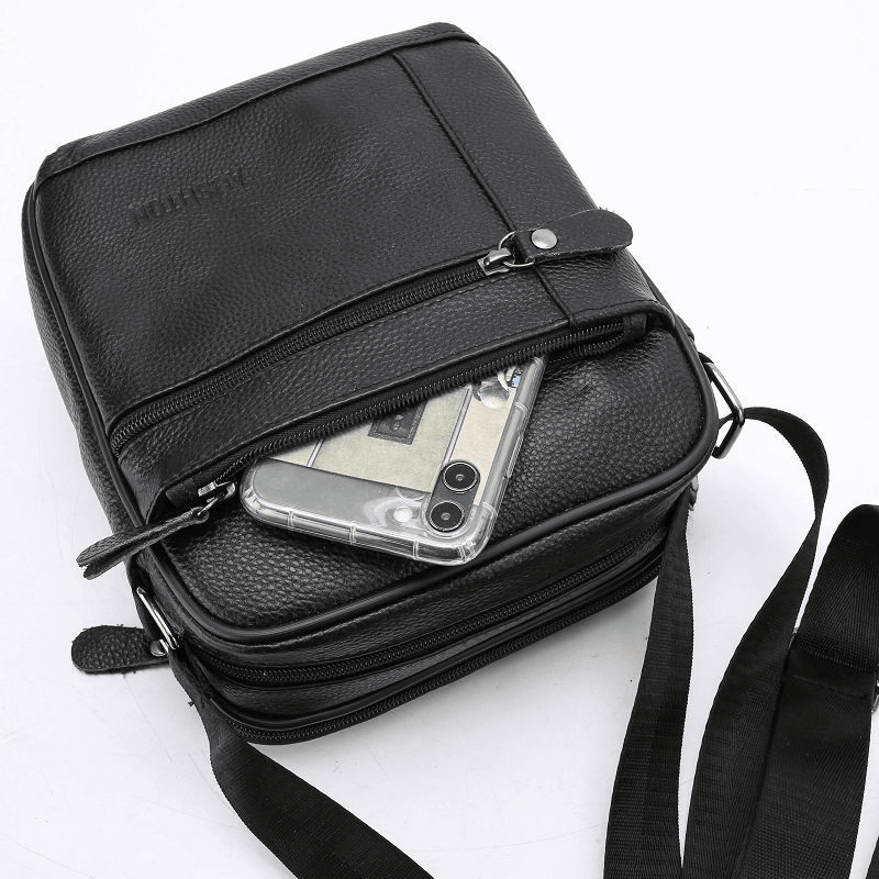 Men Genuine Leather Large Capacity Waterproof Wear-Resistant Crossbody Bag - MRSLM