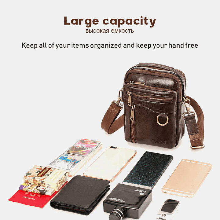 Men Genuine Leather Multifunction Multi-Carry 4 Card Slots Crossbody Bag Waist Bag - MRSLM