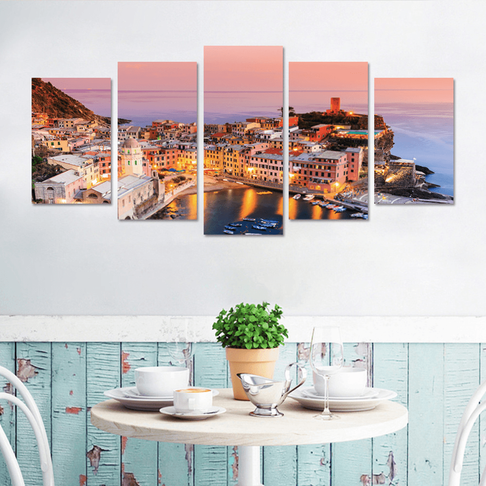 5 Panel Frameless Print Italian Town Oil Paintings on Canvas Wall Picture for Living Room Decor - MRSLM