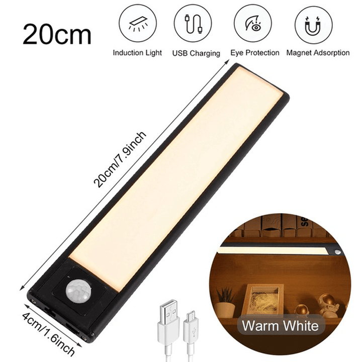 20/40/60CM Body Sensing Small Night Light USB Charging Lamp LED Portable Strip Light for Bedroom Wardrobe Bookcase Stairs - MRSLM