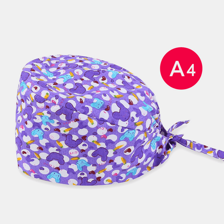 Cartoon Print Floral Elegance Tie-Back Surgical Caps Scrub Hat - MRSLM