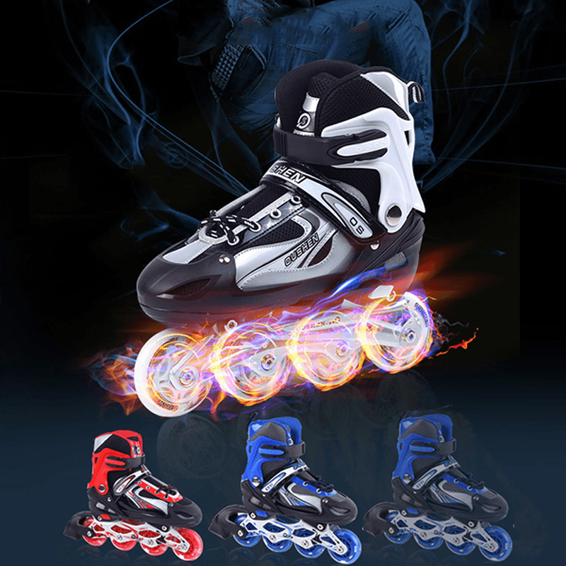 Unisex Adjustable Four Flashing Wheels Skates Shoes Wear-Resisting Rollerblade Skate Shoes - MRSLM