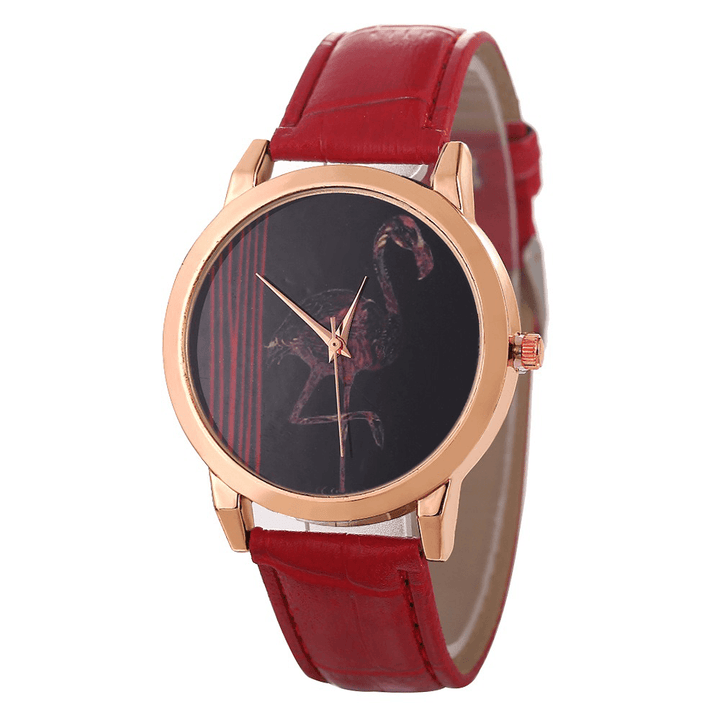 Red-Crowned Crane Pattern Colorful Leather Strap Fashion Men Quartz Watch - MRSLM