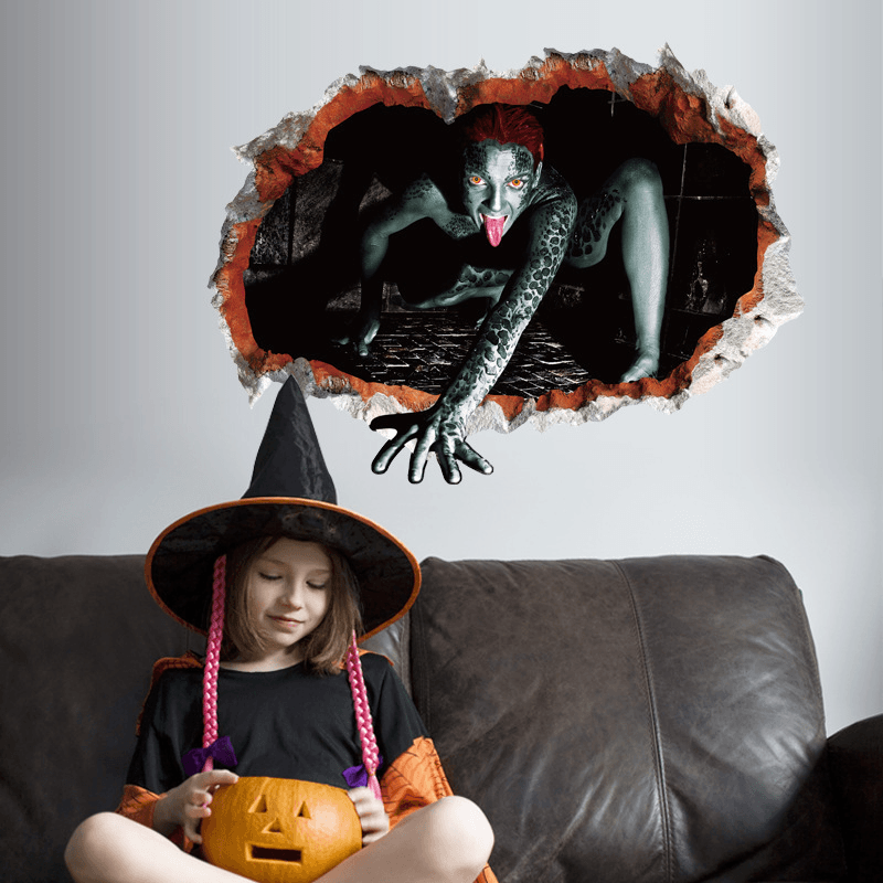 Miico Halloween Wall Sticker Girl Ghost Broken Wall Stickers Ghost Breaking Wall - MRSLM