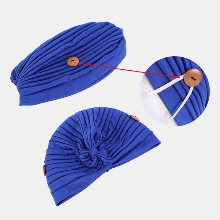 Solid Color Beanie National Style Button Mountable Ears Prevent Strangulation Bandana - MRSLM