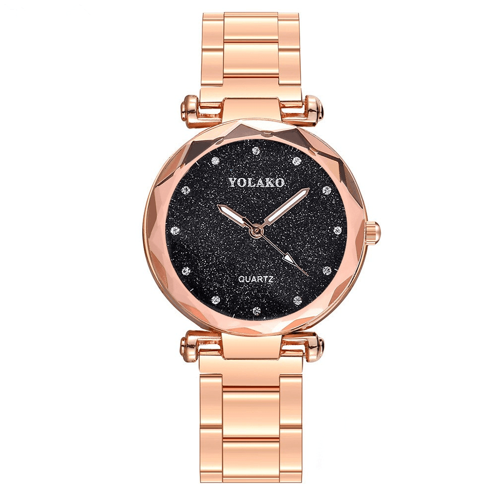 YOLAKO Full Star Crystal Dial Fashion Women Stainless Steel Band Quartz Watch - MRSLM