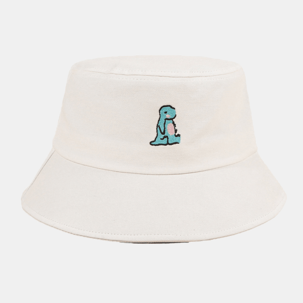 Unisex Cartoon Little Dinosaur Embroidery Sun Hat Outdoor Casual Sunshade Bucket Hat - MRSLM