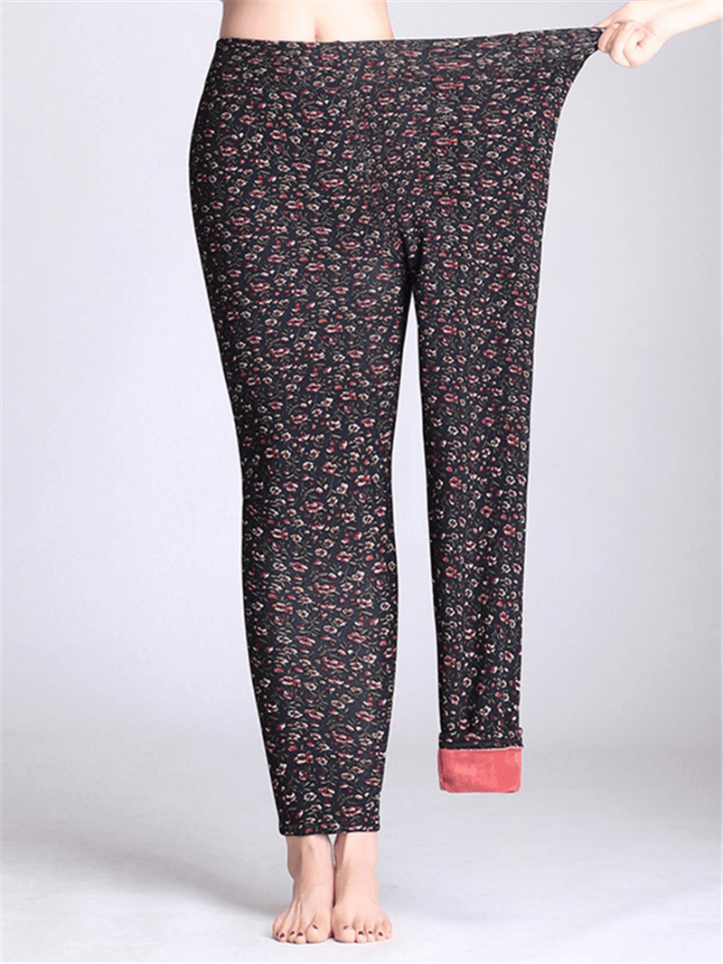 Floral Printed Slim Stretch Thicken Leggings - MRSLM