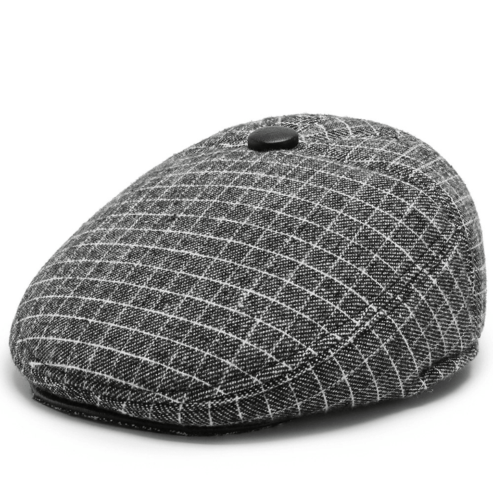 Men'S Forward Hat Cotton Hemp Breathable Big Head Fashion British Retro Men'S Winter Ear Protection Thickened Beret - MRSLM