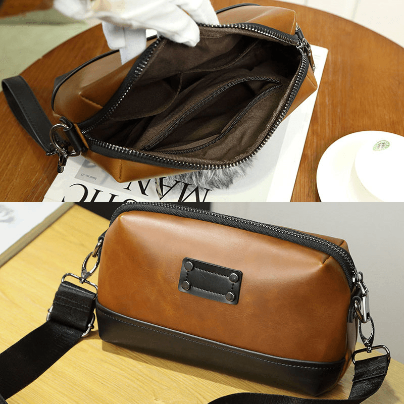 Men PU Leather Solid Color Anti-Theft Casual Phone Bag Crossbody Bag Shoulder Bag - MRSLM