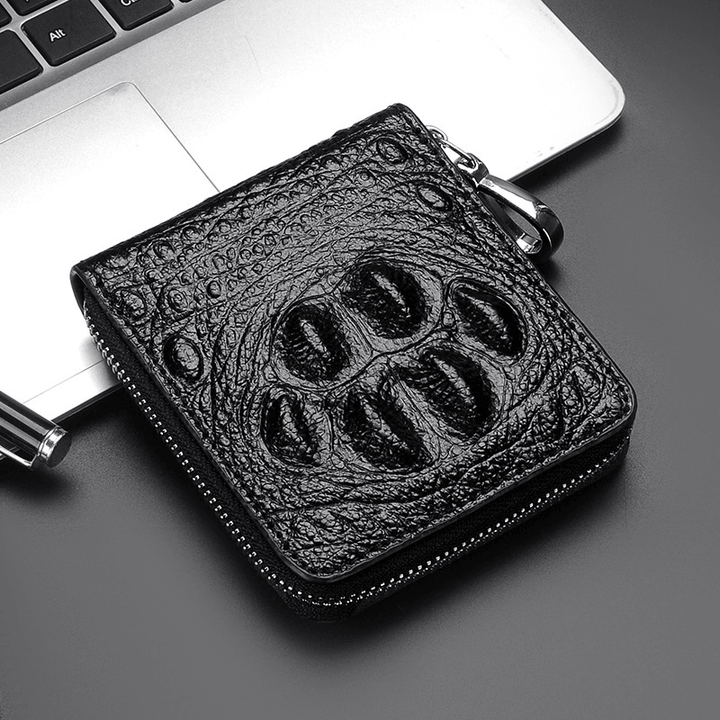 Men Cowhide Bifold Short Alligator Print Wallet RRFID Anti-Magnetic 6 Card Slot Card Holder Money Clip Driver'S License Wallet - MRSLM