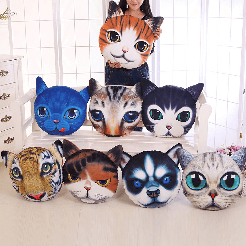 Creative Funny 3D Dog Cat Head Pillow PP Cotton Simulation Animal Cushion Birthay Gift Trick Toys - MRSLM