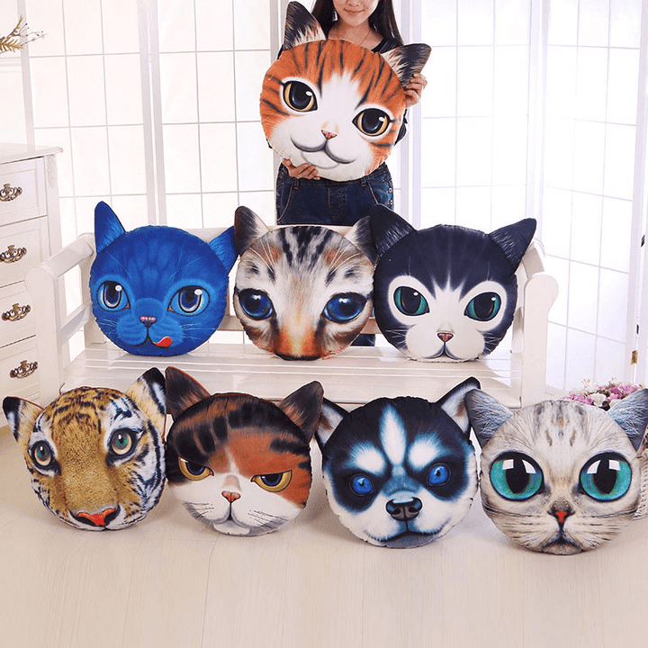 Creative Funny 3D Dog Cat Head Pillow PP Cotton Simulation Animal Cushion Birthay Gift Trick Toys - MRSLM