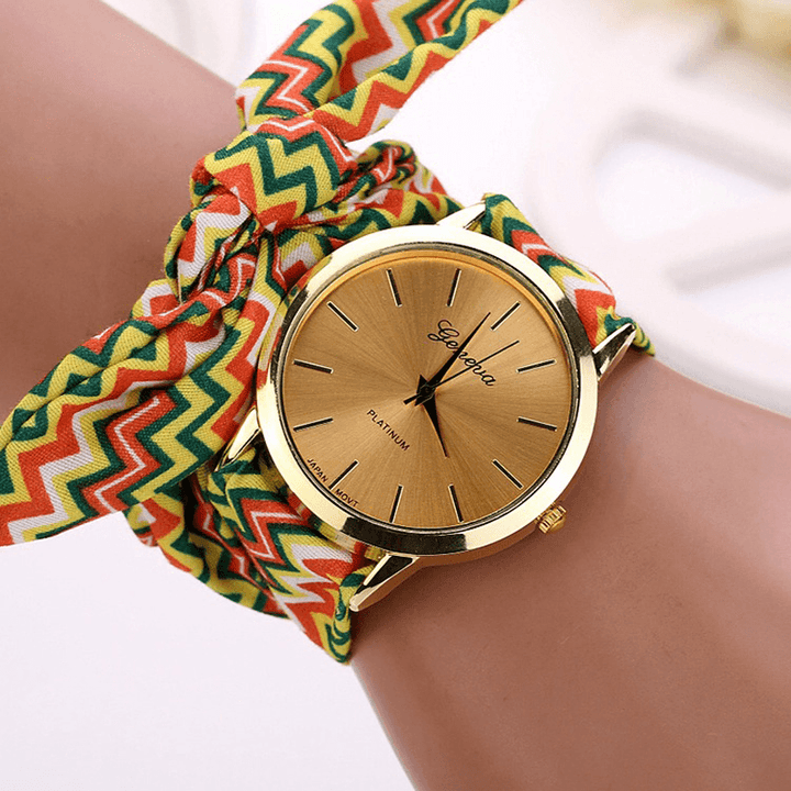 Fashion Chic Big Dial Striped Cloth Strap Women Quartz Watch Wristwatch - MRSLM