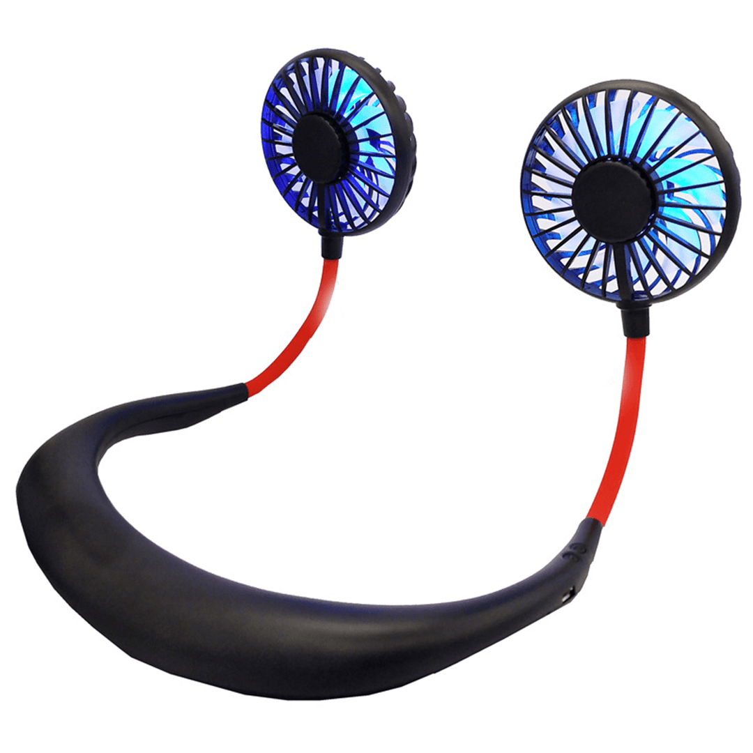7 Blades USB Lazy Neckband Fan Mini Dual Cooling Desktop Fan with LED Colorful Light Sports Travel - MRSLM