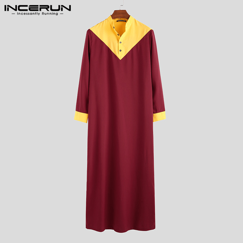 Mens Indian Style Stitching Long Robe Shirts - MRSLM