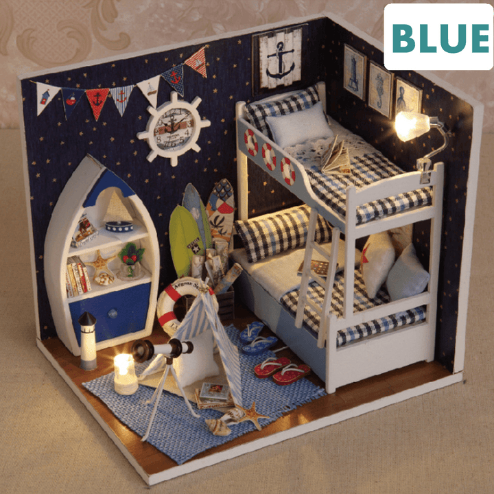 Creative Room DIY Handmade Assembly Doll House Miniature Furniture Kit with LED Light Dust Proof Cover Toy for Kids Birthday Gift Home Decoration Collection - MRSLM