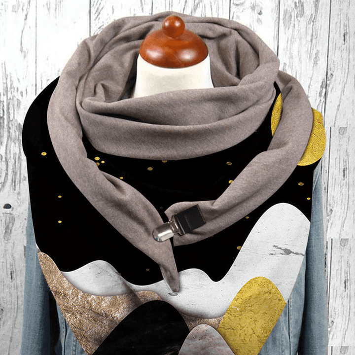 Women Triangle Landscape Printing Shawl Retro Casual Multi-Purpose Winter Windproof Warm Scarves Scarf - MRSLM