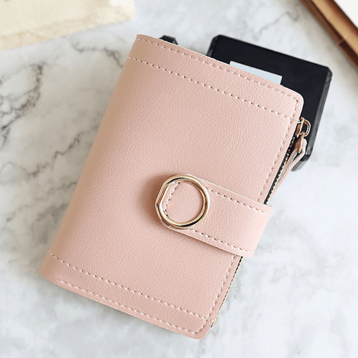 Women Ring Buckle Simple Zipper Wallet Purse Card Holder - MRSLM