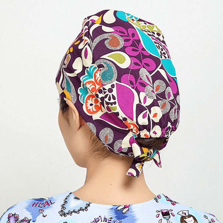 Women Flower Print Cotton Surgical Cap Doctor Nurse Work Hat - MRSLM