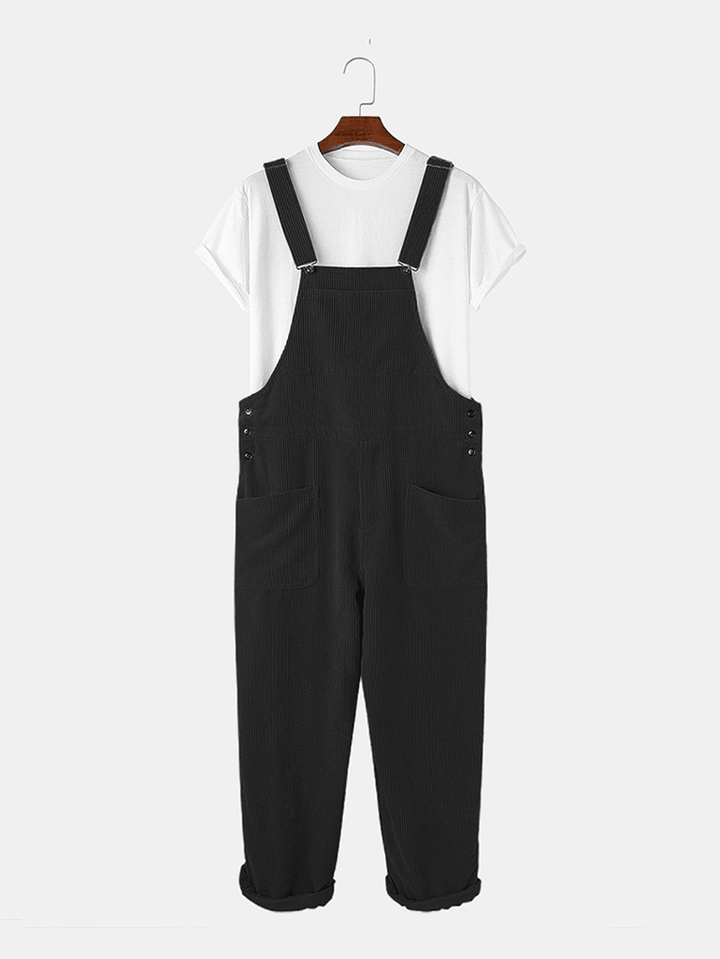 Mens Corduroy Multi Pocket Sleeveless Loose Jumpsuits - MRSLM