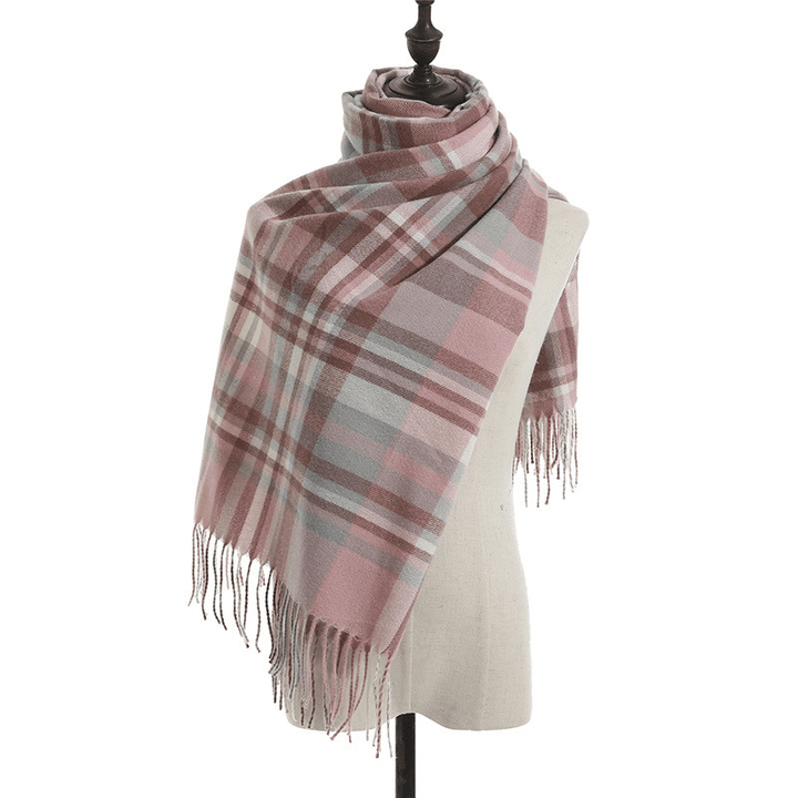 Imitation Cashmere Scarf Plaid Thickened Cold and Warm Tassels - MRSLM