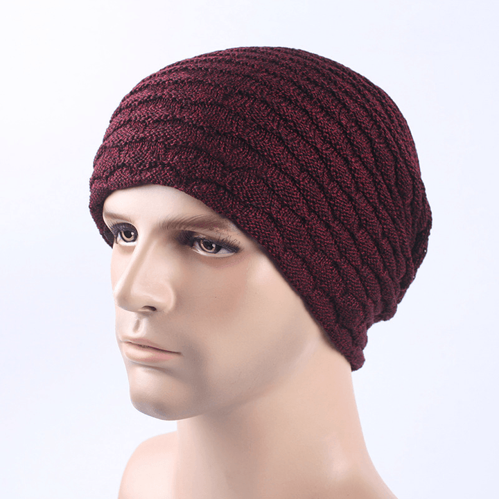 Men Women Stripe Knitted Thicker Warm Beanie Cap - MRSLM